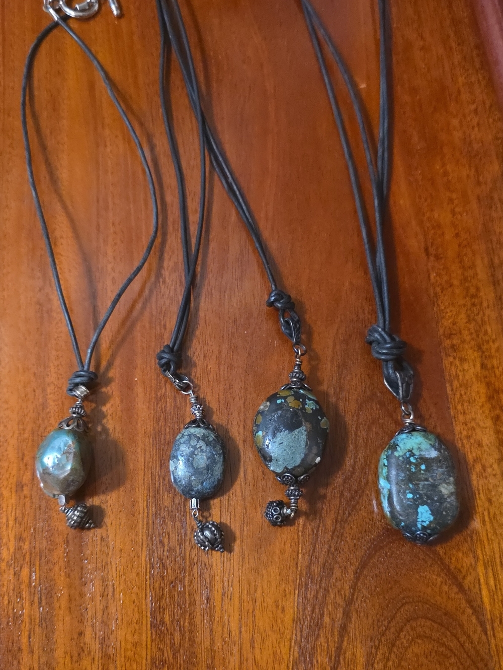 Turquoise Stone Pendant Necklace on Black Leather Cord